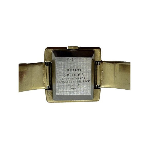 SEIKO 11-3479 Gold Tone Wind-up Analog Women's Square Watch Black Face Bracelet - Picture 2 of 6